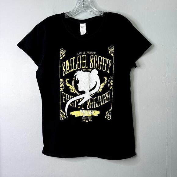 Sailor Moon Disguise Power Scout Eau De Parfum Black Graphic Tee Ladies Cut Sz L - Picture 1 of 10